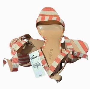 Express Coral and Cream Stripped Block 4' Heel Sandal Size US 9